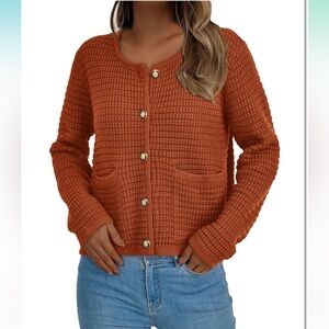 PRETTY GARDEN casual Rust Sweater with Button Detail